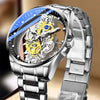 Wholesale Doublesided Hollowout Fullautomatic Men's Watch Alloy Stainless Steel Mineral Strengthened Glass Mirror Round Business Style Waterproof Luminous