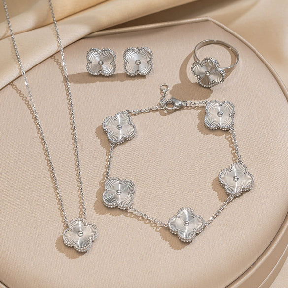 Wholesale Doublesided Laser Electroplated Titanium Steel Necklace With Fourleaf Clover Heart Water Drop Bell Patterns Unisex Light Luxury Geometric Jewelry
