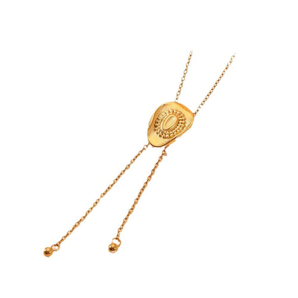 Wholesale Drawable Sweater Chain Necklace For Women Titanium Steel With Geometric Pattern And Steel Ball Tassel