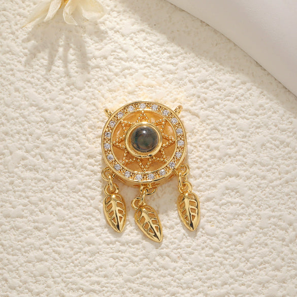 Wholesale Dream Catcher Projection Necklace Pendant Copper Electroplated Heart Shape Flower Small And Fresh Style