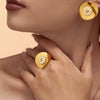 Wholesale Dripping Oil Daisy Disc Ring Earrings Set In Stainless Steel With 18K Gold Plated Electroplating In Vintage Pastoral Style