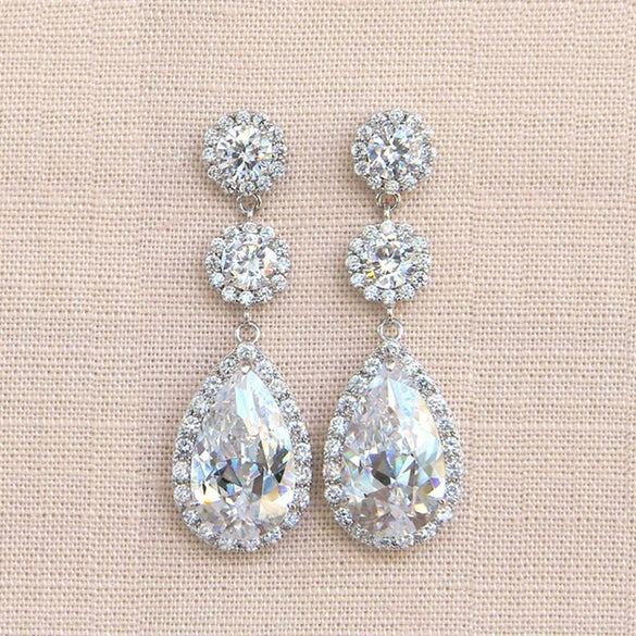 Wholesale Drop Shape Copper Zircon Earrings
