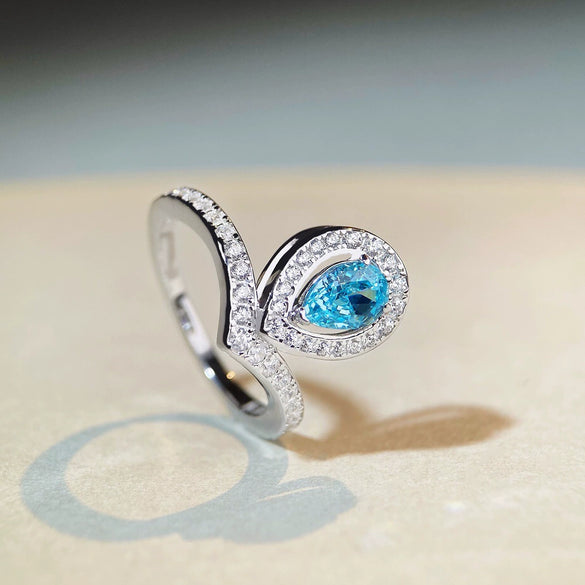 Wholesale Drop Shape Crown Ring 925 Sterling Silver Aquamarine Pearshaped Electroplated With Zircon And High Carbon Diamond