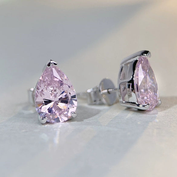 Wholesale Drop Shape Pink Diamond S925 Sterling Silver Earrings Light Luxury Style