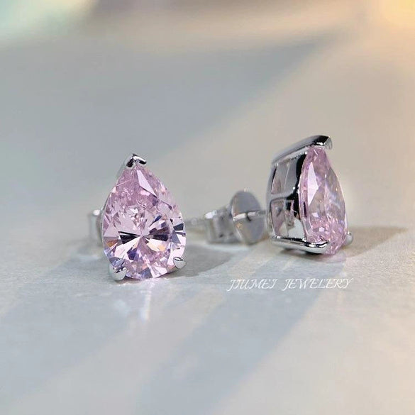 Wholesale Drop Shape Pink Diamond S925 Sterling Silver Earrings Light Luxury Style