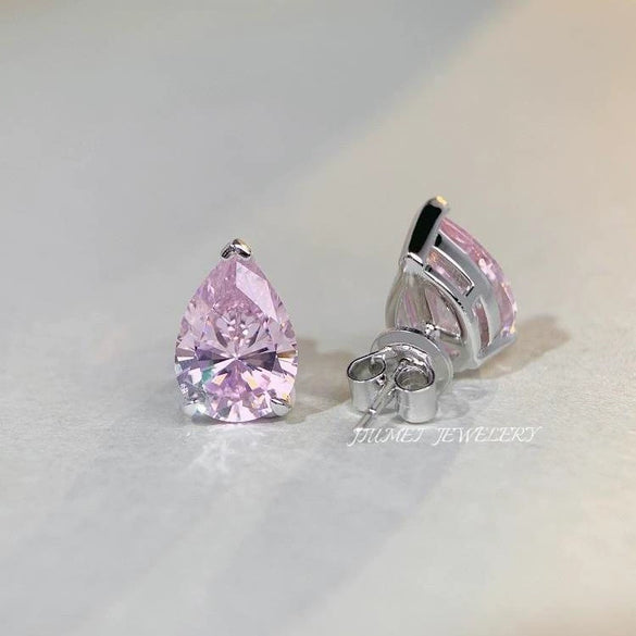 Wholesale Drop Shape Pink Diamond S925 Sterling Silver Earrings Light Luxury Style