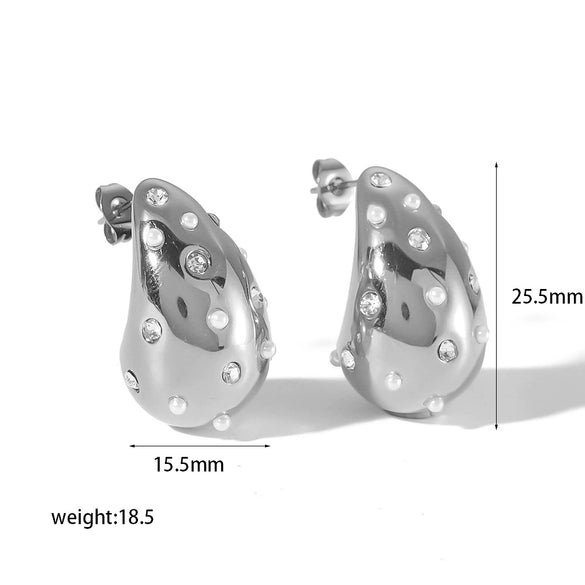 Wholesale Drop Shape Stainless Steel Earrings Electroplated For Women Natural Style