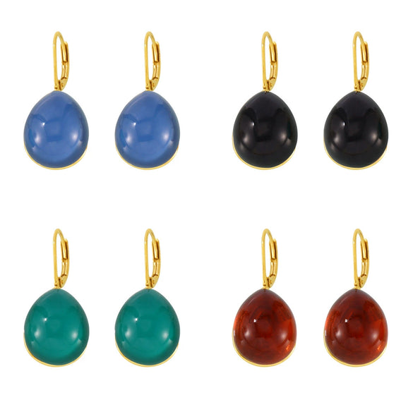 Wholesale Drop Shaped Resin And Stainless Steel Earrings With 18K Real Gold Plated Electroplating For Women