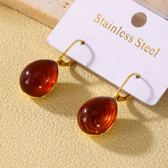 Wholesale Drop Shaped Resin And Stainless Steel Earrings With 18K Real Gold Plated Electroplating For Women