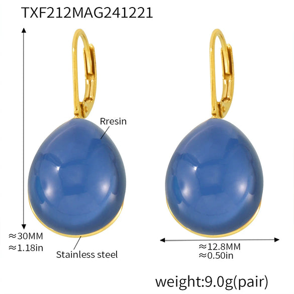 Wholesale Drop Shaped Resin And Stainless Steel Earrings With 18K Real Gold Plated Electroplating For Women