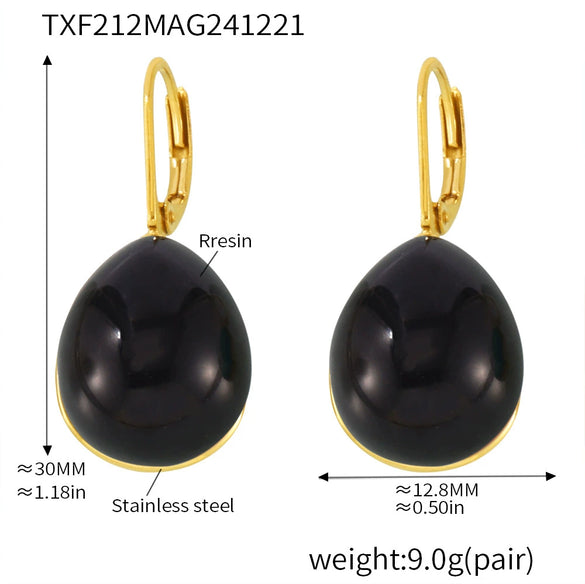 Wholesale Drop Shaped Resin And Stainless Steel Earrings With 18K Real Gold Plated Electroplating For Women