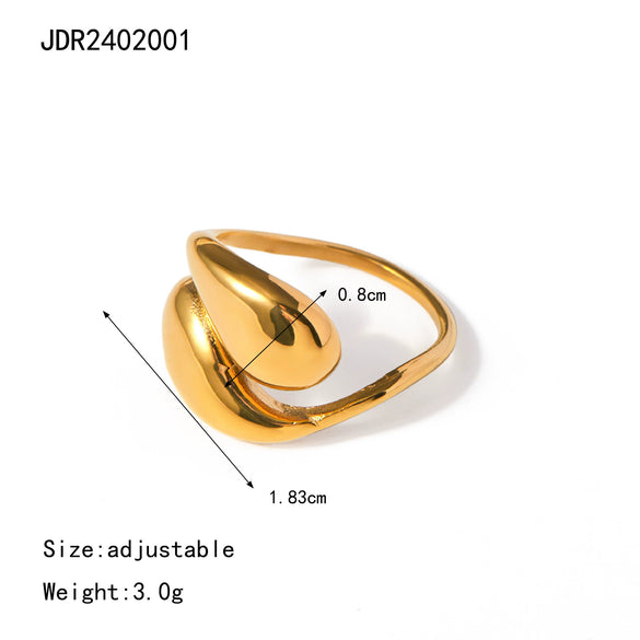 Wholesale Drop Shaped Stainless Steel Staggered Opening Ring With 18K Gold Electroplating And Niche Design