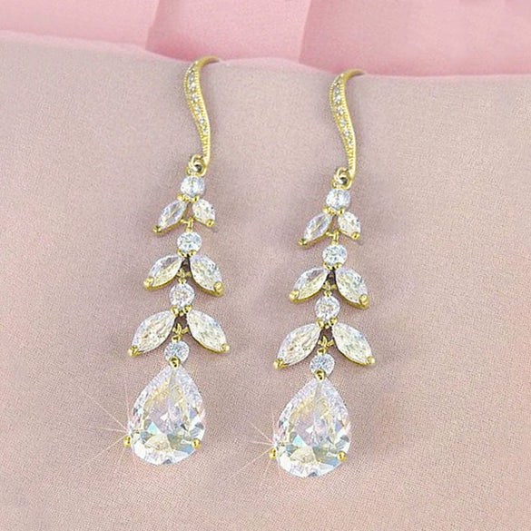 Wholesale Dropshaped Copper Zircon Tassel Women's Earrings