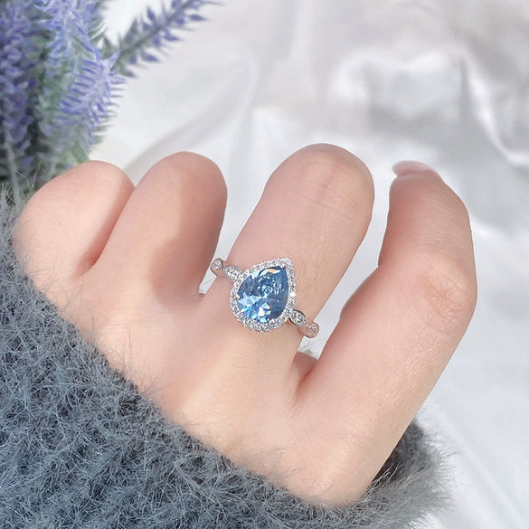 Wholesale Dropshaped Crystal Sapphire Ring Silver 925 Silver Diamond For Women