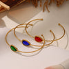 Wholesale Dropshaped Czech Glass Open Bracelet Stainless Steel 18K Gold Plated Geometric Jewelry