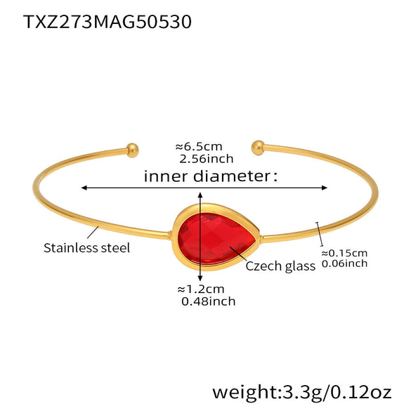 Wholesale Dropshaped Czech Glass Open Bracelet Stainless Steel 18K Gold Plated Geometric Jewelry