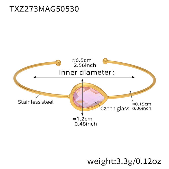 Wholesale Dropshaped Czech Glass Open Bracelet Stainless Steel 18K Gold Plated Geometric Jewelry