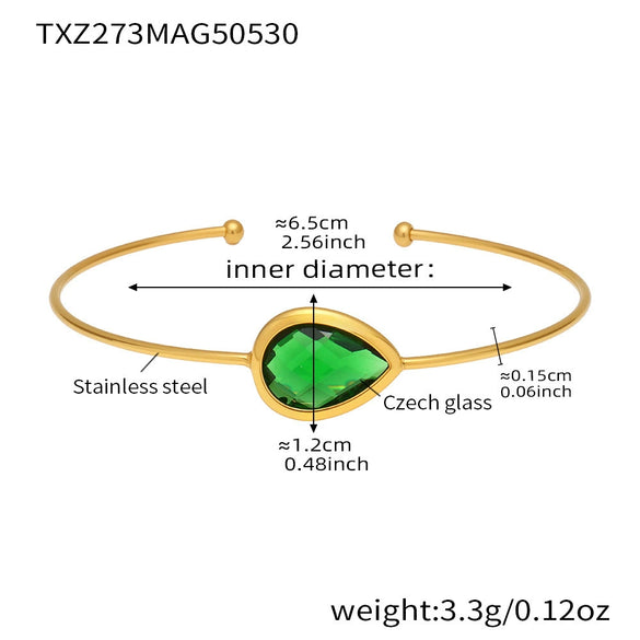 Wholesale Dropshaped Czech Glass Open Bracelet Stainless Steel 18K Gold Plated Geometric Jewelry