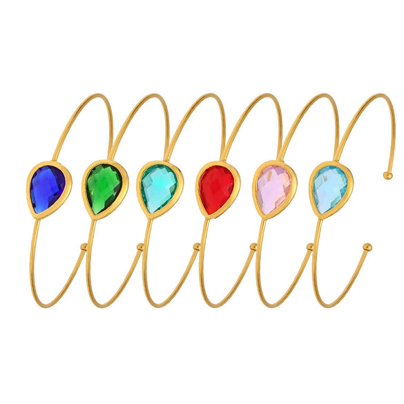 Wholesale Dropshaped Czech Glass Open Bracelet Stainless Steel 18K Gold Plated Geometric Jewelry