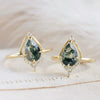 Wholesale Dropshaped 925 Silver 14K Gold Plated Water Grass Agate Ring Set With Precious Stones For Women French Retro Style