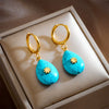 Wholesale Dropshaped Turquoise Titanium Steel Hanging Earrings Retro Simple Classical Electroplated For Women