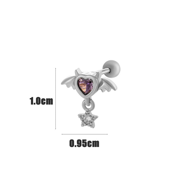 Wholesale Ear Bone Nail Copper Inlaid Zircon Stainless Steel Heart Pattern Electroplated For Women Girly Princess Style