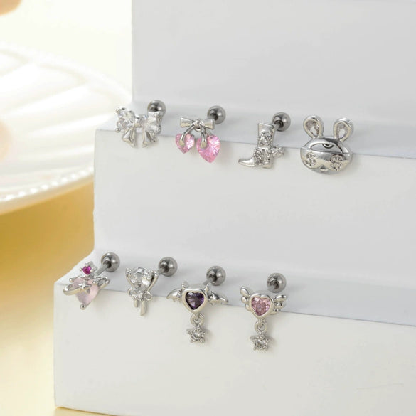 Wholesale Ear Bone Nail Copper Inlaid Zircon Stainless Steel Heart Pattern Electroplated For Women Girly Princess Style