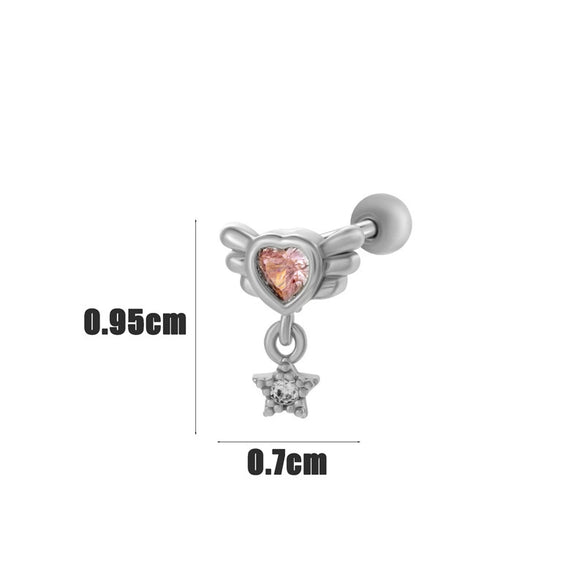 Wholesale Ear Bone Nail Copper Inlaid Zircon Stainless Steel Heart Pattern Electroplated For Women Girly Princess Style