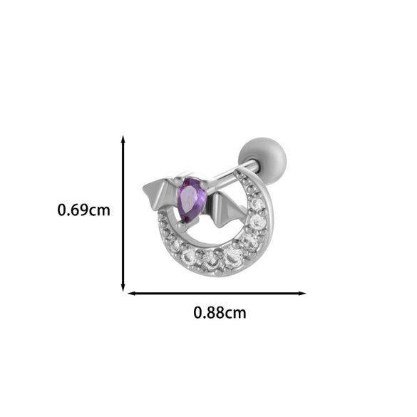 Wholesale Ear Bone Nail Copper Inlaid Zircon Stainless Steel Princess Style Heart Pattern Electroplated For Women