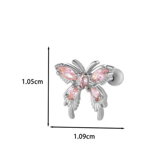 Wholesale Ear Bone Nail Copper Inlaid Zircon Stainless Steel Princess Style Heart Pattern Electroplated For Women