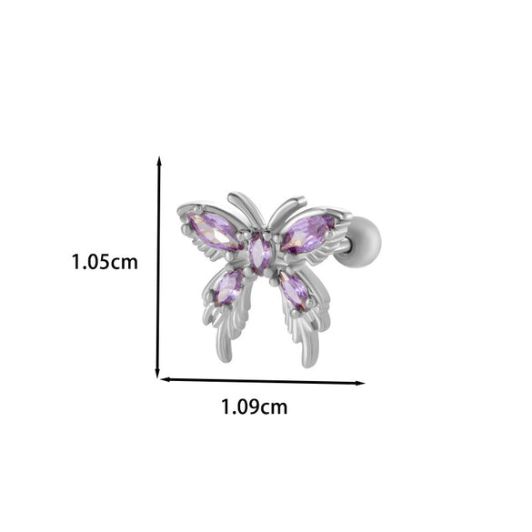 Wholesale Ear Bone Nail Copper Inlaid Zircon Stainless Steel Princess Style Heart Pattern Electroplated For Women