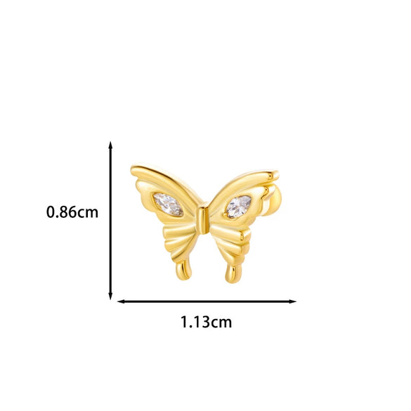 Wholesale Ear Bone Nail Stainless Steel Copper Inlaid Zircon Girlish Butterfly Bow Heart Pattern Electroplated