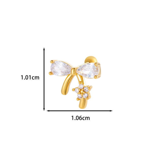 Wholesale Ear Bone Nail Stainless Steel Copper Inlaid Zircon Girlish Butterfly Bow Heart Pattern Electroplated