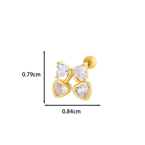 Wholesale Ear Bone Nail Stainless Steel Copper Inlaid Zircon Girlish Butterfly Bow Heart Pattern Electroplated