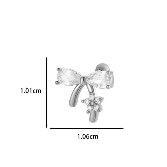 Wholesale Ear Bone Nail Stainless Steel Copper Inlaid Zircon Girlish Butterfly Bow Heart Pattern Electroplated