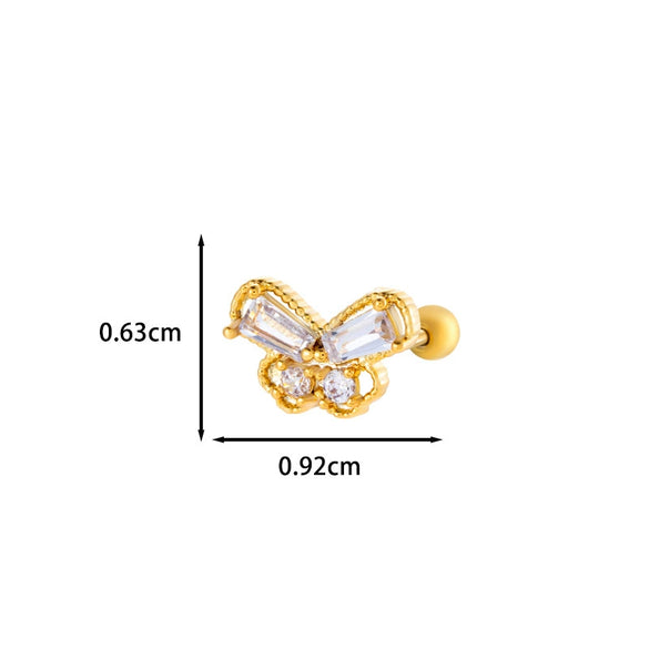 Wholesale Ear Bone Nail Stainless Steel Copper Inlaid Zircon Girlish Butterfly Bow Heart Pattern Electroplated