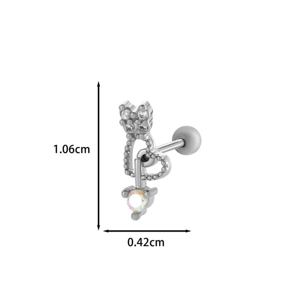 Wholesale Ear Bone Nail Stainless Steel Copper Inlaid Zircon Girlish Butterfly Bow Heart Pattern Electroplated
