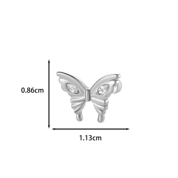 Wholesale Ear Bone Nail Stainless Steel Copper Inlaid Zircon Girlish Butterfly Bow Heart Pattern Electroplated