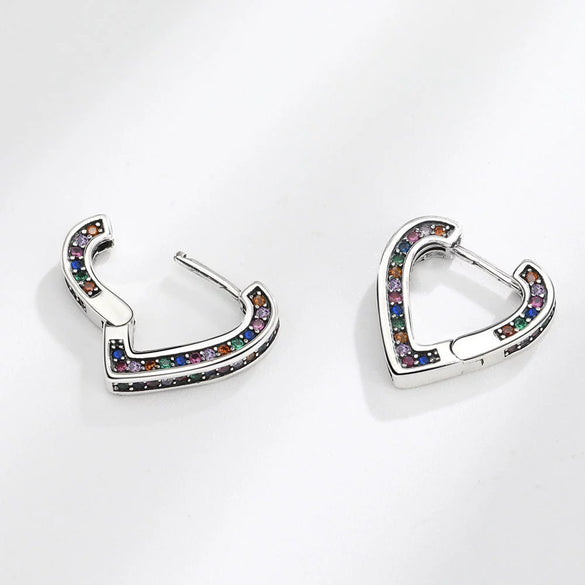 Wholesale Ear Buckle S925 Sterling Silver Copper Rainbow Zircon Love Heart Electroplated Fashion Light Luxury Women's Style