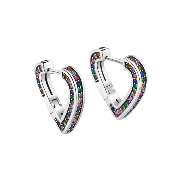 Wholesale Ear Buckle S925 Sterling Silver Copper Rainbow Zircon Love Heart Electroplated Fashion Light Luxury Women's Style