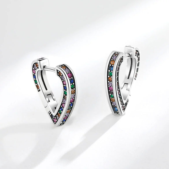 Wholesale Ear Buckle S925 Sterling Silver Copper Rainbow Zircon Love Heart Electroplated Fashion Light Luxury Women's Style