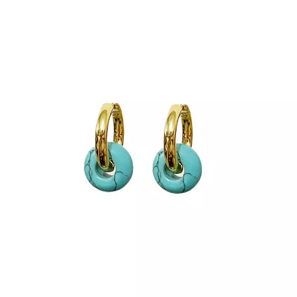 Wholesale Ear Buckles Natural Agate Jade Round Titanium Steel And Stainless Steel Ushaped Electroplated Light Luxury Niche Simple Style