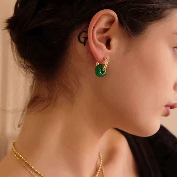 Wholesale Ear Buckles Natural Agate Jade U Shaped Stainless Steel Electroplated Light Luxury Niche Simple