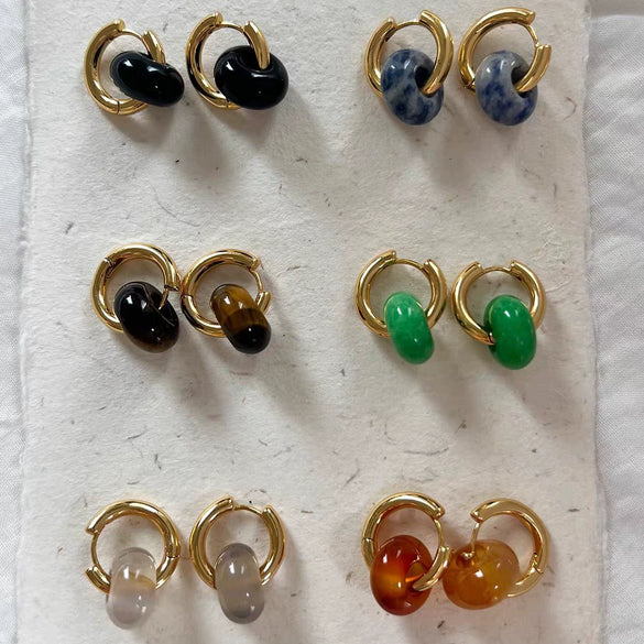 Wholesale Ear Buckles Natural Agate Jade U Shaped Stainless Steel Electroplated Light Luxury Niche Simple
