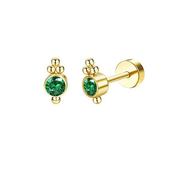 Wholesale Ear Clip Earrings Stainless Steel Real Gold Plated Green Zircon Fivepointed Star Distinctive Fashion