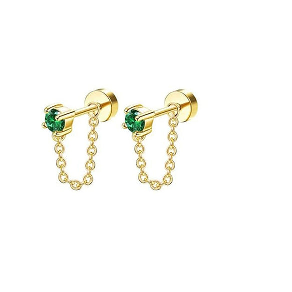 Wholesale Ear Clip Earrings Stainless Steel Real Gold Plated Green Zircon Fivepointed Star Distinctive Fashion