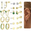 Wholesale Ear Clip Earrings Stainless Steel Real Gold Plated Green Zircon Fivepointed Star Distinctive Fashion