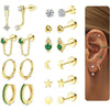 Wholesale Ear Clip Earrings Stainless Steel Real Gold Plated Green Zircon Fivepointed Star Distinctive Fashion