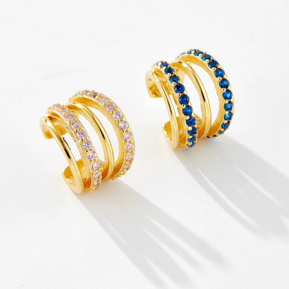 Wholesale Ear Clip S925 Sterling Silver Double Row Geometric Ear Clip Electroplated 18K Gold For Women