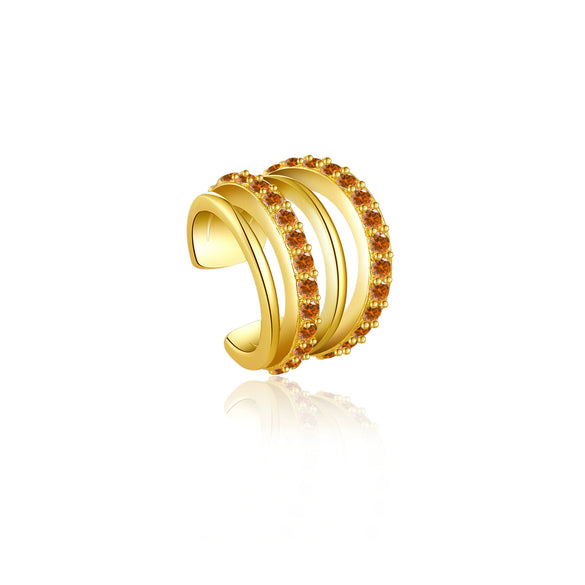 Wholesale Ear Clip S925 Sterling Silver Double Row Geometric Ear Clip Electroplated 18K Gold For Women